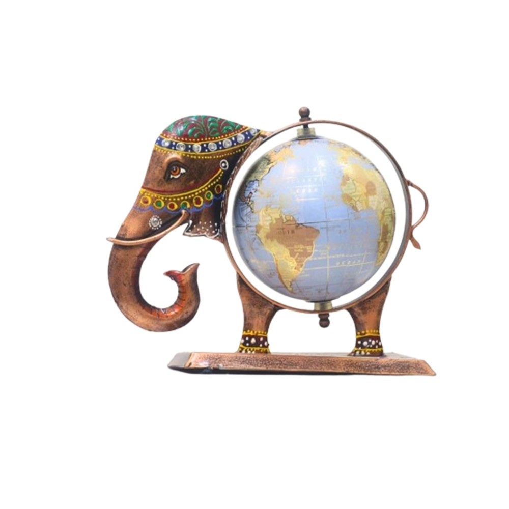 Elephant Globe Emboze Decorative Table Top Showpiece